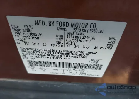 2017 Ford Explorer Limited z USA, uszkodzony, nr VIN 1FM5K7FH5HGC61614